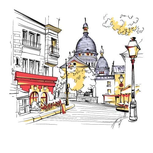 Illustration de Montmartre et du Sacré-Cœur, dans les rues de Paris